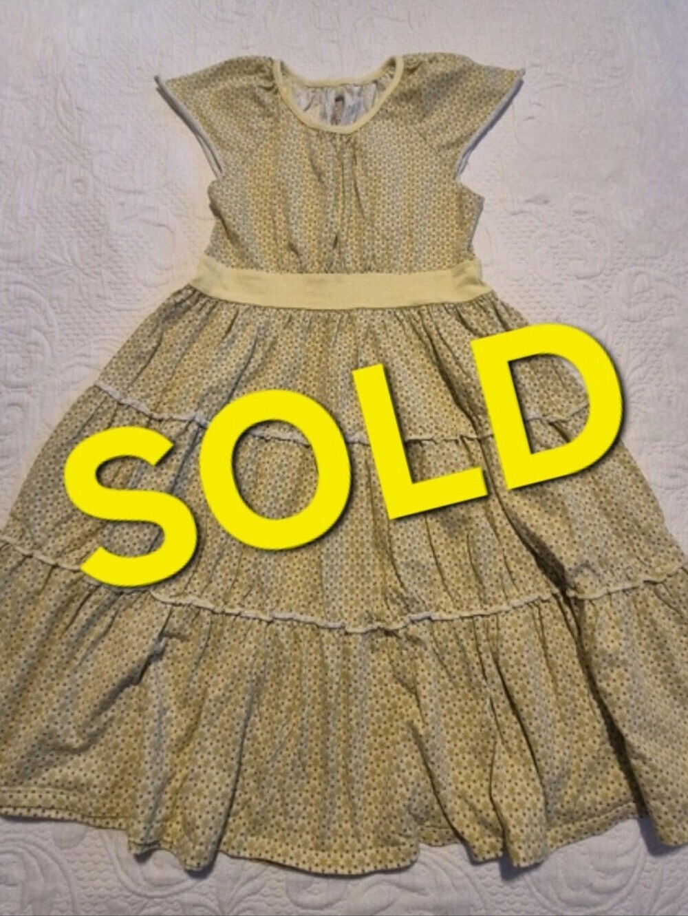 Tea Collection girls size 12 tiered 2 tone green with tiny purple flowers VGUC